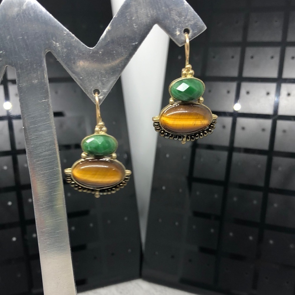 LIZ Claiborne tiger's eye boho earrings bejeweled
